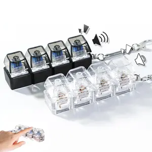 Keyboard Fidget Toy with LED Lights, Keybard Fidget Keychain 4-in-1 Keyboard Decompression Button Finger Finger Clicker Toys, Stress Relief Fidget Christmas Gifts for Library Office Home