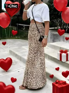 Women's High Waisted Leopard Print Mesh Skirt, Split Design, Slim-Fitting, Long Hem, Versatile Fashion for International Women's Day