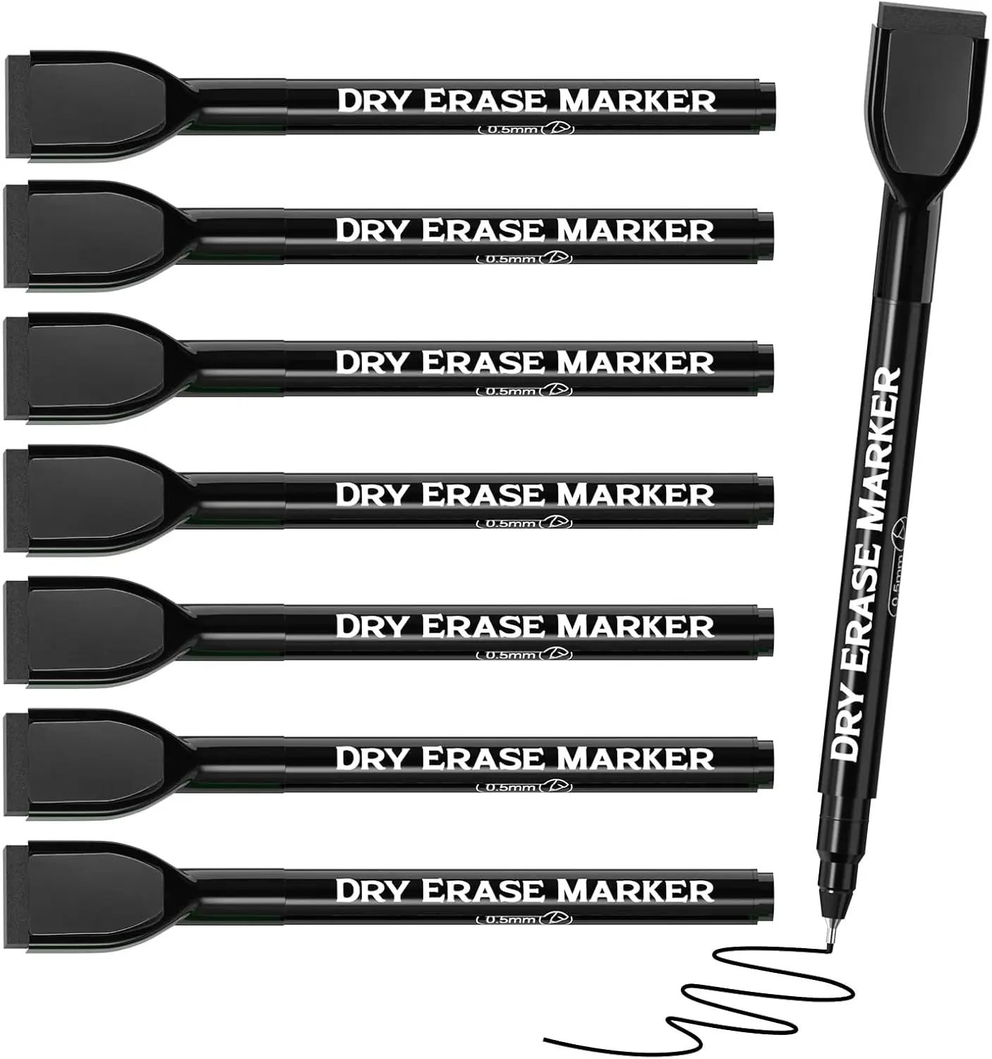 MaxGear 0.5 mm Extra Fine Tip Metal Magnetic Dry Erase Markers with Built-in Eraser, Fast-Drying Low Odor Xylene-Free Pens for Classroom & Office, 8-Count Precise Smooth Writing Tools for Kids & Adults