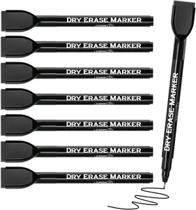 MaxGear Ultra Fine Tip Dry Erase Markers with Eraser, Black Magnetic Whiteboard Markers 0.5 mm Extra Fine Point, Low Odor Dry Erase Pens for White Board, Home, Office, Classroom, 8 Count