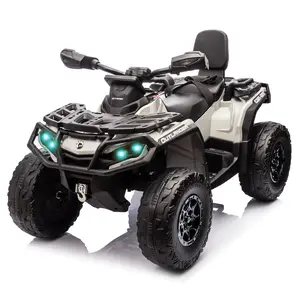 GARVEE 4 Wheel Electric ATV, Bombardier Licensed, 12V Battery Powered Ride-On Vehicle with 2-Seater, LED Lights, Music, USB, Safety Speed 2-4 Mph for Toddlers Ages 3-8, Grey
