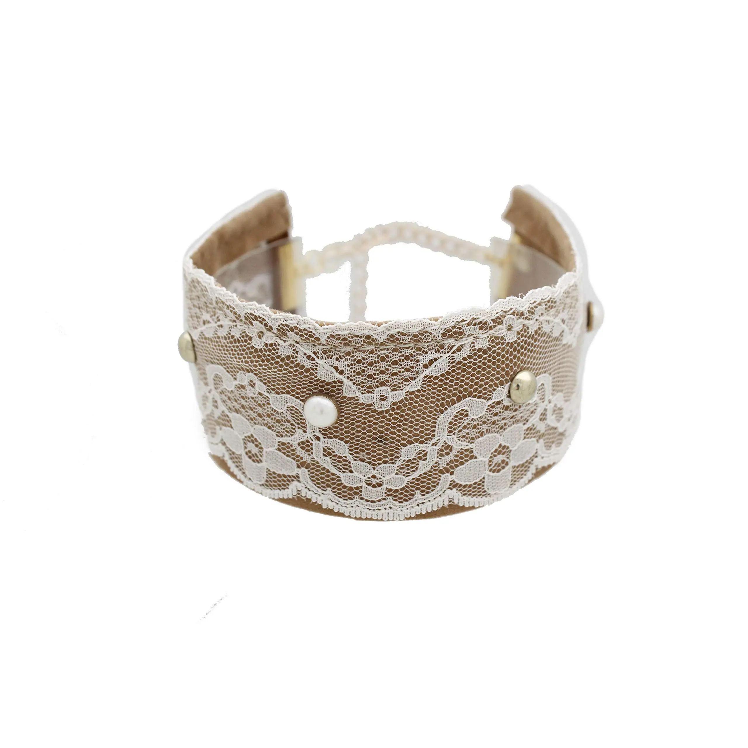 Trendy Fashion Jewelry TFJ Women Artsy Boot Bracelet Shoe Anklet Charm Beige Fabric Wide Band White Lace Strap