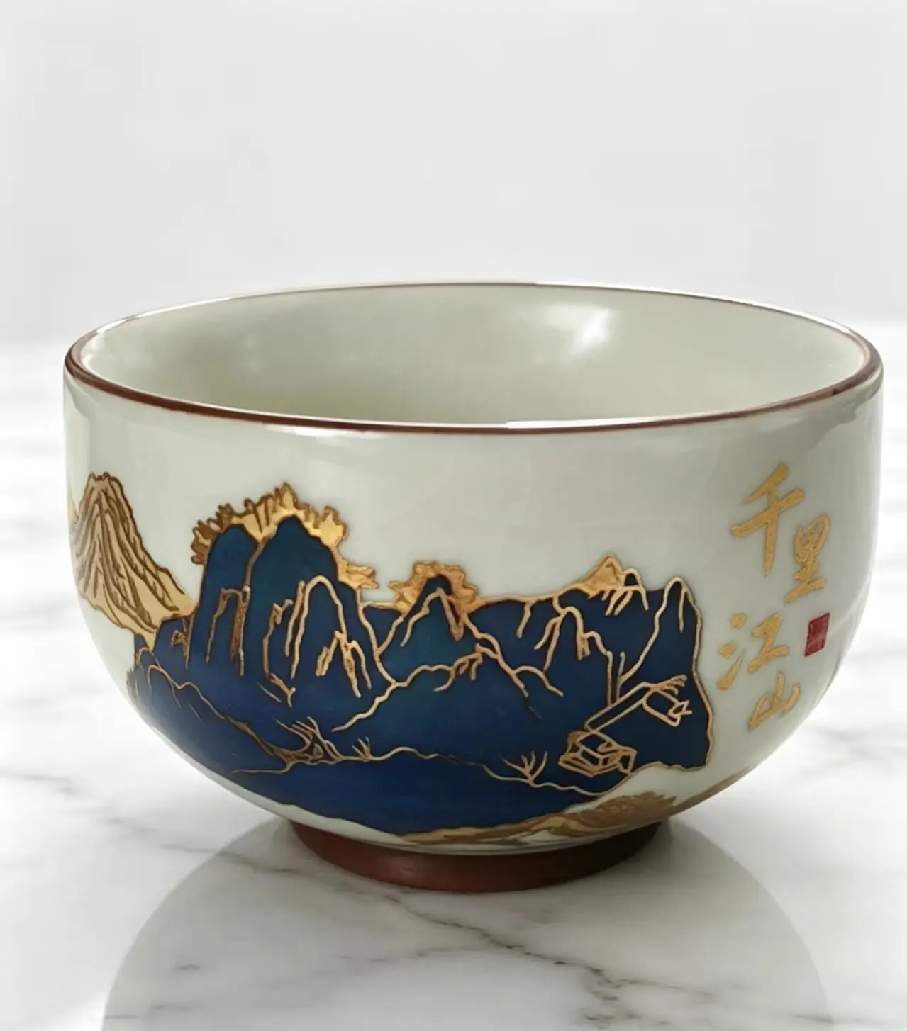 Gilded Mountain Scenery Cracked Porcelain Tea Cup