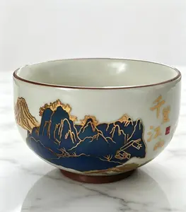 Gilded Mountain Scenery Cracked Porcelain Tea Cup