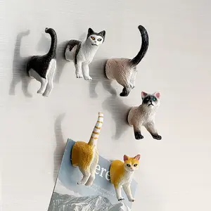 6-Pack Realistic Cat Head and Tail Magnetic Decor Stickers, Multi-Purpose Metal Surface Adhesive, for Refrigerator, Office Divider, Storage Cabinet