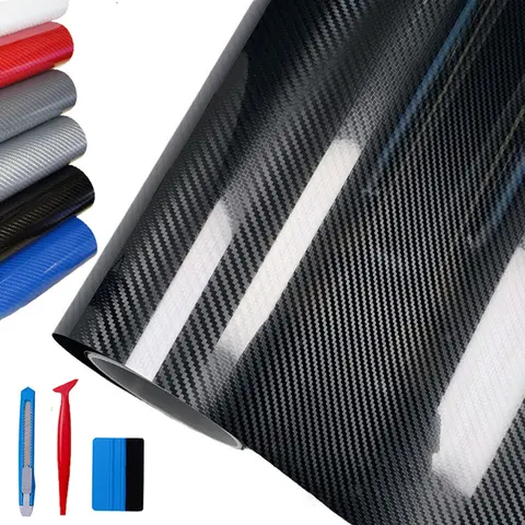 12''x 60'' Black Carbon Fiber Vinyl Wrap , 7D High Glossy Black Car Vinyl Film Roll, Air Release Technology Auto Accessories Wrap Car Moto Hood DIY Interior Exterior 5ft x 1ft With Car Tools