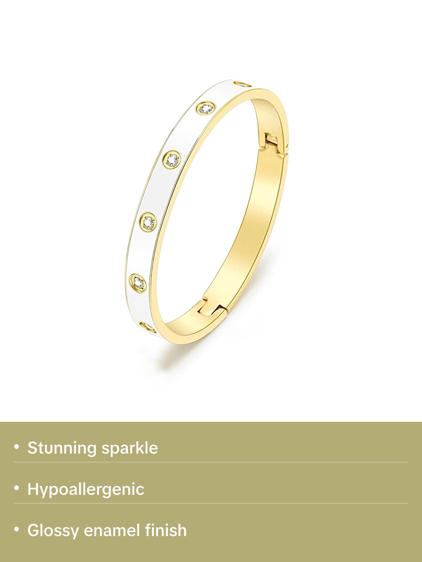 BG808EWG B.Tiff 8-Stone Bold White Enameled Gold Bangle Bracelet