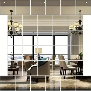 16-piece acrylic mirror wall sticker 5.9*5.9 inches flexible safety mirror for home wall decoration removable mirror wall sticker square silver mirror plate wall decoration
