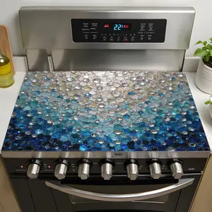 Shiny blue and silver gemstone electric stove cover - heat-resistant glass, dishwashing towels, kitchen decoration, compatible with most electric stoves, stove cover protector, fashionable stove accessories, durable kitchen supplies, oven mat