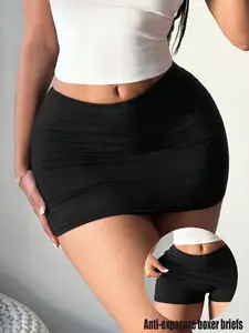 SHEIN SXY Women's Sexy Casual Black Mini Bodycon Skirt (Includes Leggings) Black Mini Skirt Tight Skirt Short Black Skirt