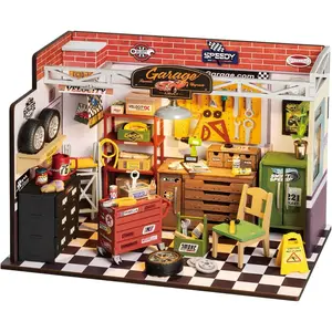ROBOTIME Miniature House Kit DIY Mini Dollhouse Garage Workshop Tiny House Making Kit with LED Light Wooden Craft Gift DG165 Garage Workshop