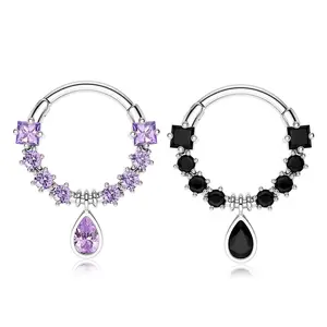 Oufer CZ Septum Jewelry with Colored Dangle - 16G