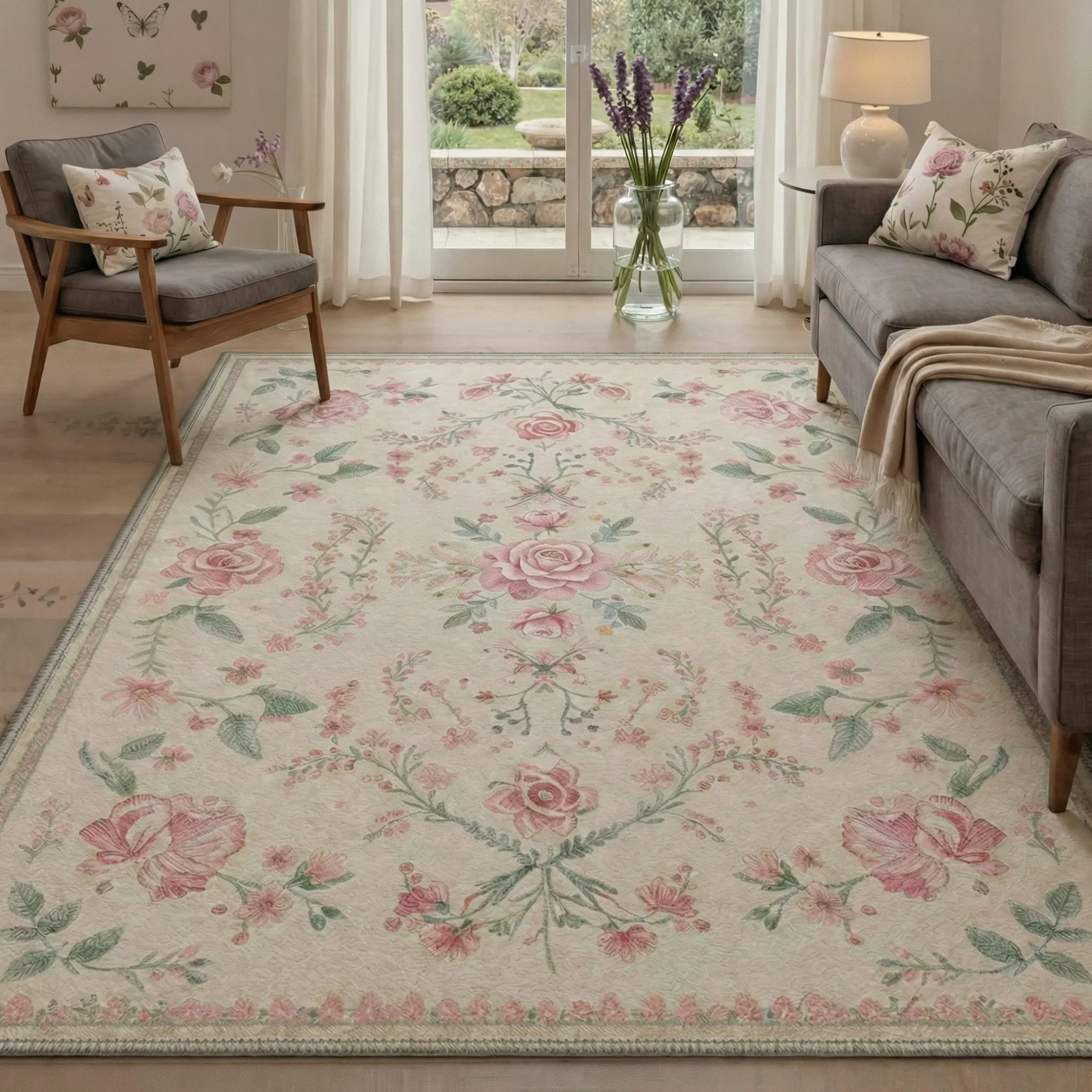 【Deals For You Days】BEIMO Area Rug – Machine Washable, Pet Friendly, Non-Slip Floor Rug, Soft Home Carpet, Ideal Living Room, Bedroom, Kitchen, Hallway Decor ,ARF2638-PETAL