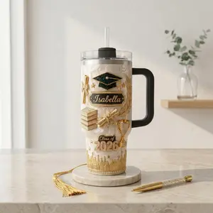 Personalized Graduation 2D Printed 3D Effect 40oz Tumbler Class of 2026 Gift, Custom Name Required, Leave Name in Order Notes at Checkout, Masters Graduation Coffee Cup, Grad Gifts For Her Him Stainless Steel Travel Mug