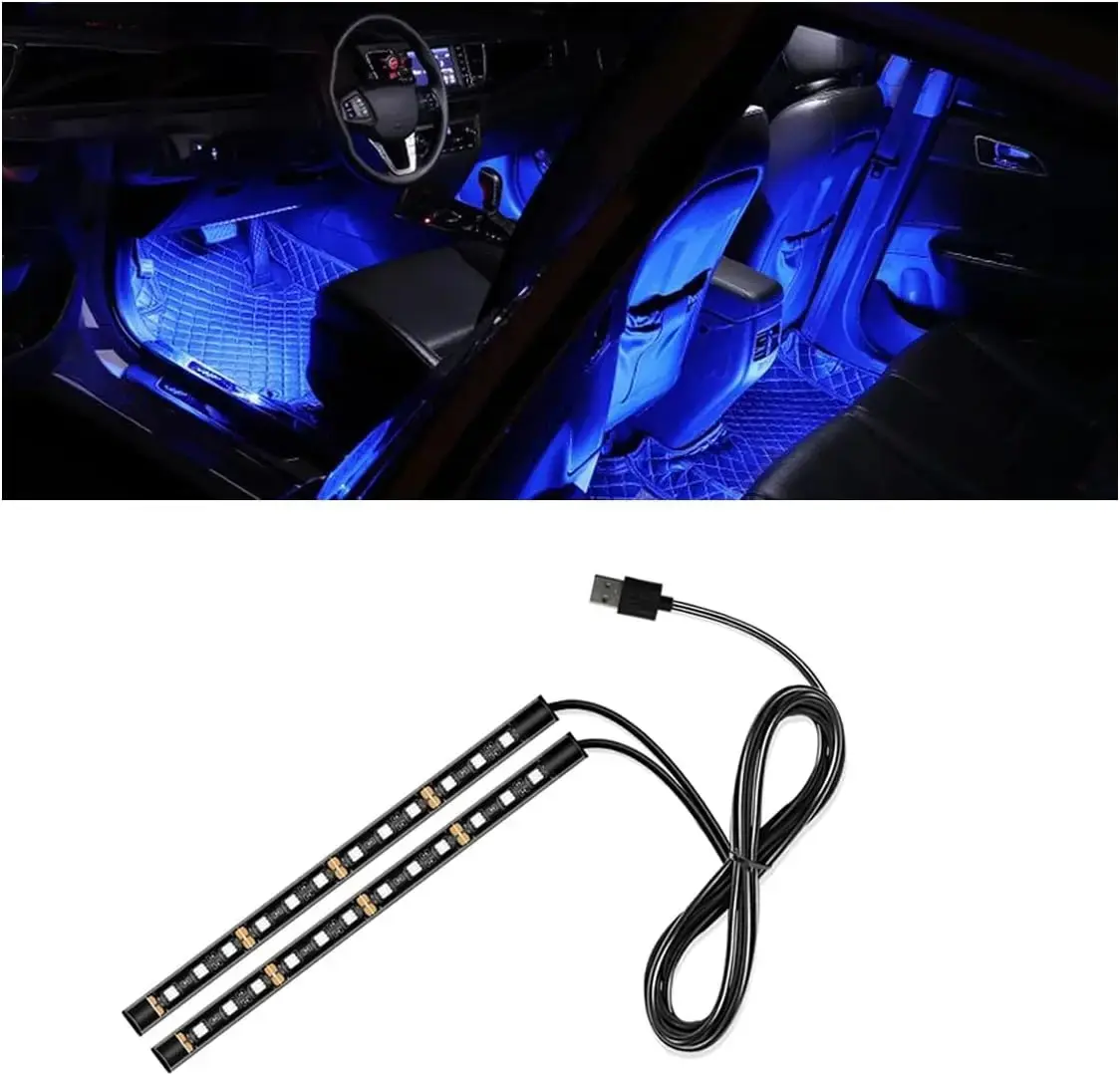 Universal  LED Strip Light, USB Port Auto Interior Decorative Lamp, 12V Under Dash Ambient Night Light, 24 LEDs RGB Neon Interior Atmosphere Lights, LED Ambient Lights for  SUV (Blue, USB)