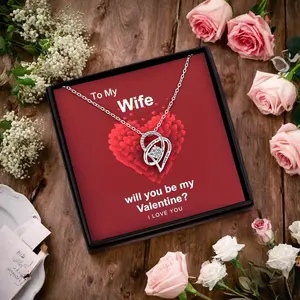 1Pcs “TO MY Wife”  Stainless Steel Heart Zircon Necklace for Women - Valentine’s Day Gifts for Wife/Girlfriend with Luxury Gift Box & Greeting Card, Christmas Birthday Anniversary Present, Perfect Love Jewelry Gift for Her