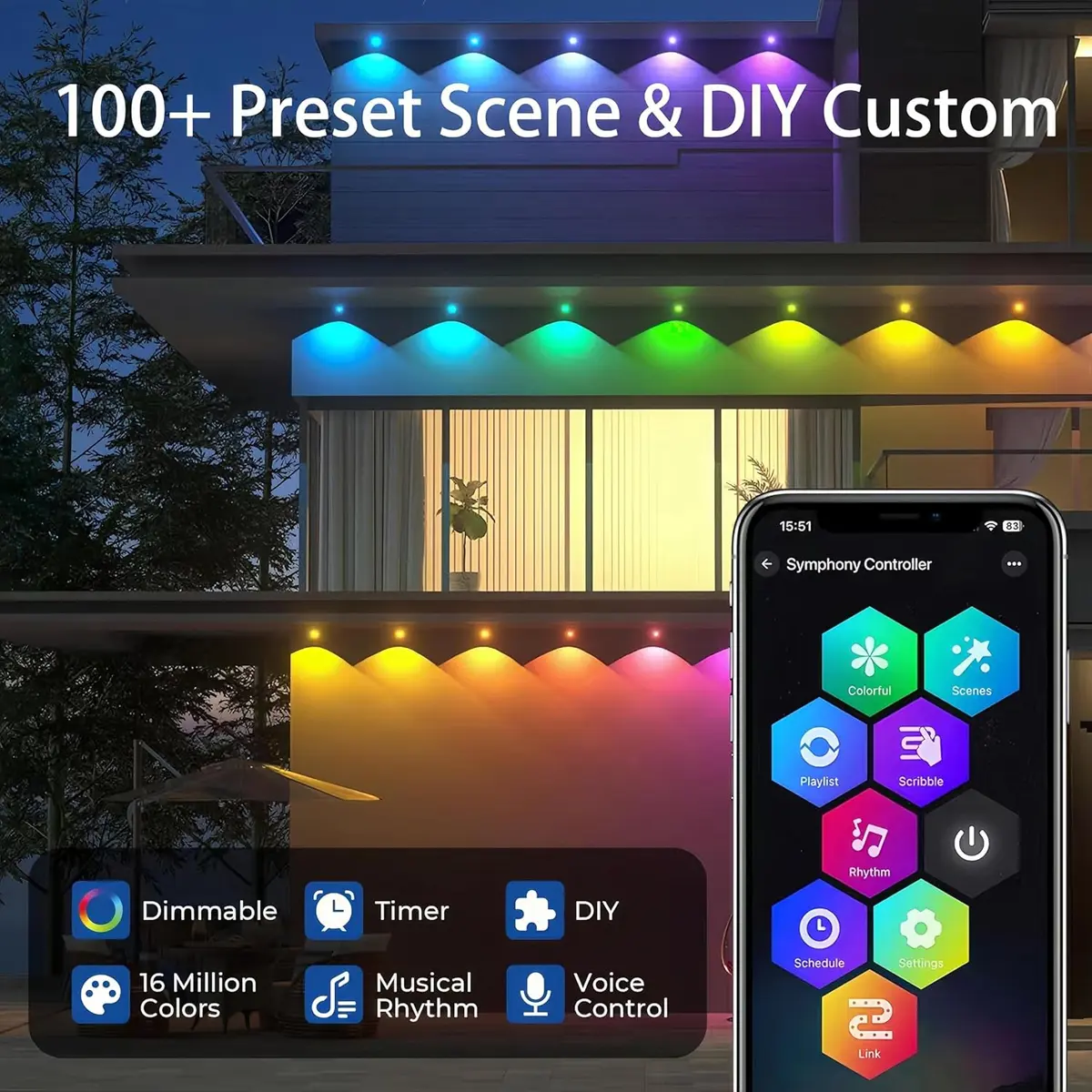 Motionics Smart Bluetooth LED Strip Lights, IP67 Water-Resistant Outdoor Decorative Lamps, Customizable DIY Scene Modes, Cell-Enabled Options for Home & Garden Space Illumination