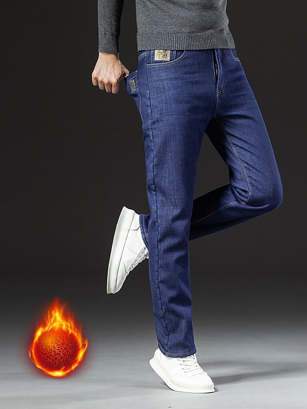 Men's Fleece-Lined Denim Jeans, Winter Casual Friday Loose Straight-Leg Warm Pants, Thickened Thermal Comfortable Men's Clothing