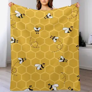 Cute Honey Bee & Hexagon Blanket, Yellow Bumblebee Nursery Throw, Soft Cozy Crib Blanket for Baby Boys & Girls, Beekeeper Gift