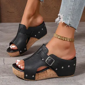 Lightweight Wedge Sandals for Women 2.5 Inch Heel with Soft EVA Foam Cushion All Day Comfort Slip On Hook and Loop Closure