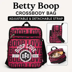 Betty Boop Crossbody Bag - Hot Pink Typography Design - Lightweight Polyester - Adjustable Strap - Large Capacity with Multi Pockets - Perfect for Travel & Everyday Use