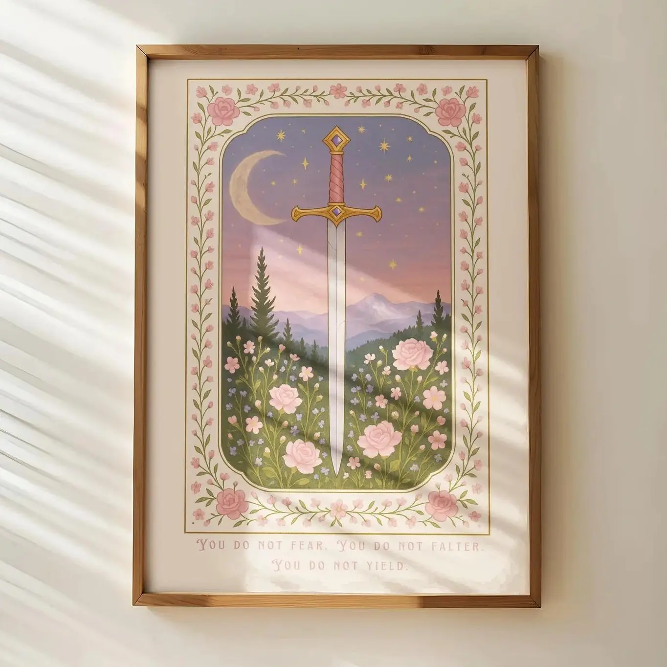 Fearless Quote Poster Fantasy Sword Wall Art Pink Girly Book Lover Decor Inspirational Print