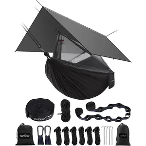 Hammock Camping Set with Rain Cover and Mosquito Net Portable Double Tree-Hanging Hammock for Outdoor/Indoor Use, Backpacking, Travel, and Survival Scenarios Includes 2 Tree Straps, 100% Waterproof