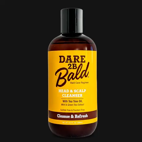 DARE TO BE BALD Gentle Bald Head & Scalp Cleanser Anti Dandruff Shampoo - Men's Grooming Cleansing Product with Tea Tree Oil, Green Tea Extract, Menthol, Peppermint Finish, Water-Based Formula for Daily Scalp Care, Dry Flaking Skin