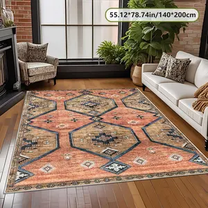 Velvet Carpet 850g Geometric Diamond Pattern, Durable Christmas Furniture Rug, Vintage Garden Style for Bedroom Living Room Outdoor Dining Area