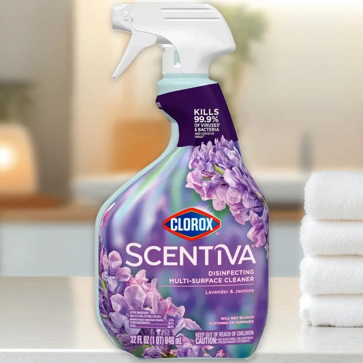 Clorox Lavender & Jasmine Multi-Surface Cleaner 32fl oz - Bleach-Free Cleaner, Lavender Jasmine Scent, 32fl oz, for Home Kitchen, Disinfectant, Fresh Scent