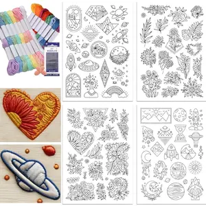 4 Sheets Floral Water Soluble Embroidery Stabilizer Stickers, Stick & Stitch Transfer Paper for Hand Sewing, Fabric Embroidery Patterns for Beginners & Stitch Practice, Floral Embroidery Design