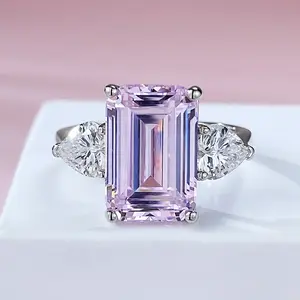 S925 lab-created diamond Ring, Emerald Cut, 5 Carats, 12*8 Size, Niche Design, Square Sugar Diamond Ring for Women