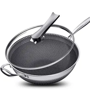 Stainless Steel Non-Stick Skillet with Heat-Resistant Handle, Transparent Glass Lid, Easy Clean, Multi-Functional Kitchenware Nonstick Kitchen Cookware