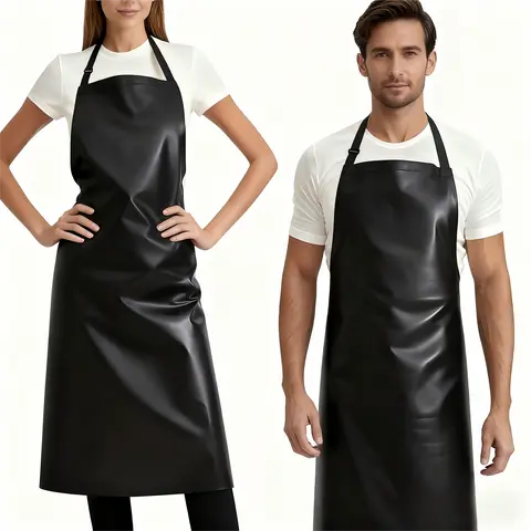 Adults' 2-Pack Wipe-Clean Vinyl No-Sleeve Bib Aprons - 40" Extra Long Heavy-Duty Waterproof Adjustable, Chemical-Resistant Lightweight Kitchen Cooking, Body Protection, Anti-Fluid Aprons for Art Studio, Grill Use