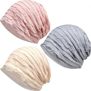 3 PC Women's Slouchy Beanie Hat Stretch Turban Hats Cancer Headwear Caps Baggy Skull Sleep Scarf