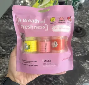 CECEBEAR 3Pcs Toilet Hanging Basket Rim Block, 99.9% Antibacterial, Anti-Scale & Deodorizing Freshness/Peach/Grapefruit Scents