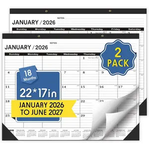 Desk Calendar 2026-2 PACK,January 2026 to June 2027,Desk calendar 2026-2027 Large 22x17, Calendar 2026 with PVC Cover,Round Holes& NOTES List (Black),18 Months 2026 Desk Calender.