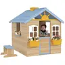 Outsunny Kids' Outdoor Country-Style Wooden Playhouse with Playhouse Design, Flower Pot Holders, Working Door, Windows, Service Stations for 3-7 Years