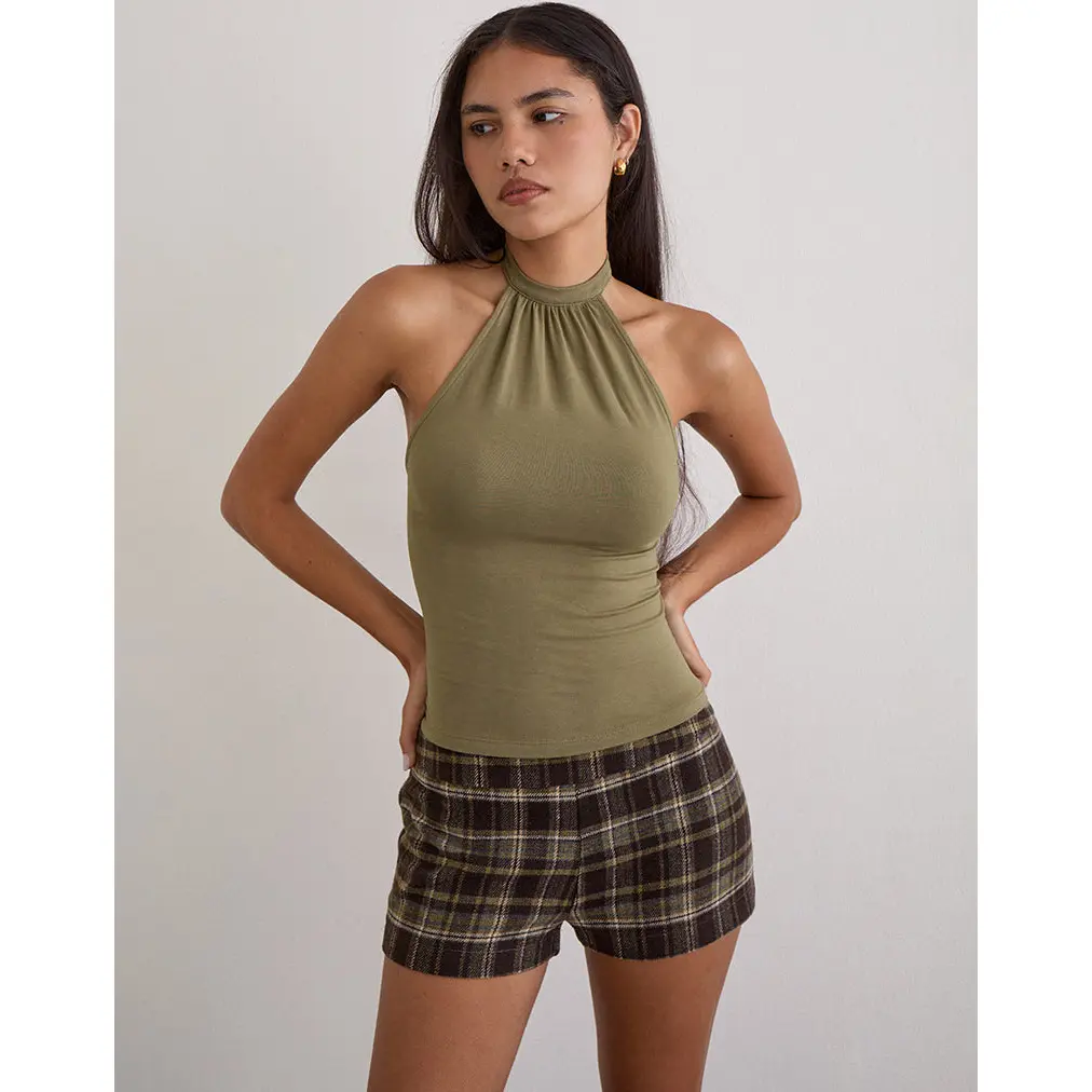 Blazira Short in Check Wool Brown and Green