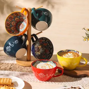6 Piece Boho Coffee Cup, Large Capacity Ceramic Mug, Family Afternoon Tea & Latte & Yogurt, Christmas Gifts