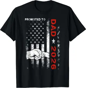 Promoted To Dad Est 2026 American Flag New Dad T-Shirt