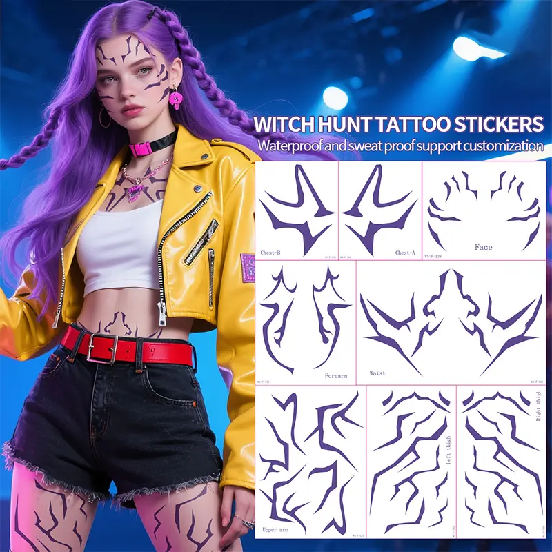 8 large sheets of pop lightning tattoo stickers for face and body — personalized decals