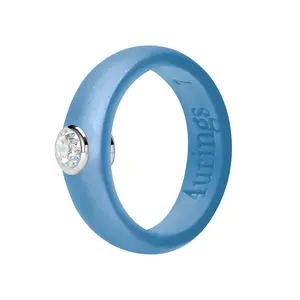 Metallic Blue Womens Silicone Diamond Wedding Ring with Rhinestone Silicone Engagement Rubber Ring