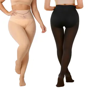 Maener Women's Winter Thermal Pantyhose High Waist Tummy Control Butt Lifting Fleece Lined Transparent Leggings with Elasticity Fleece-Lined Leggings Soft Fabric Snag-Resistant Thick Womenswear Basic Fit Minimalist Translucent for Cold Days