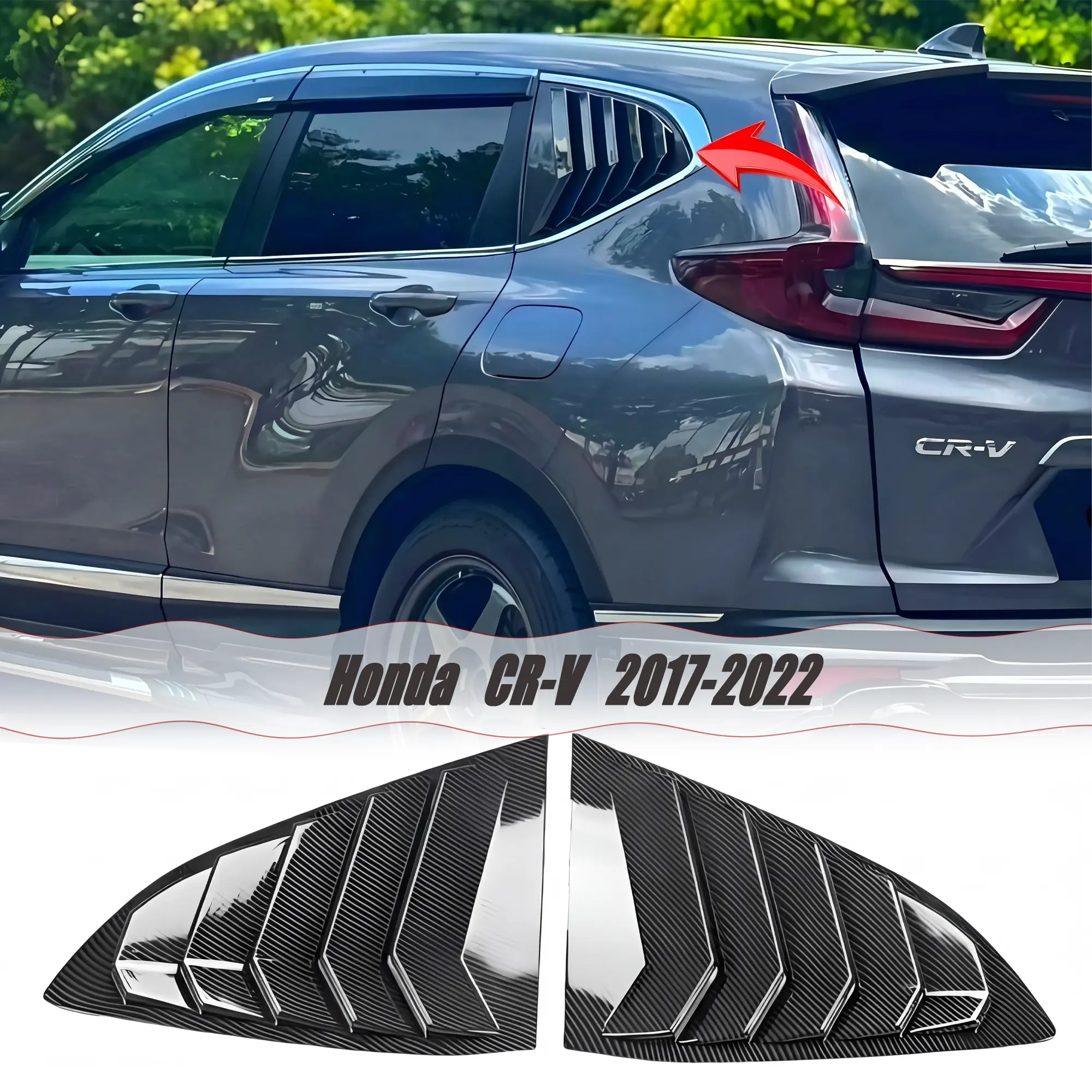 MUTUSAISI Rear Side Window Louvers Air Vent Scoop Louver Fit for Honda CR-V CRV 2017-2022 Carbon fiber Style Window Scoop Louver Cover ABS Sun Rain Shade Vent 2pcs