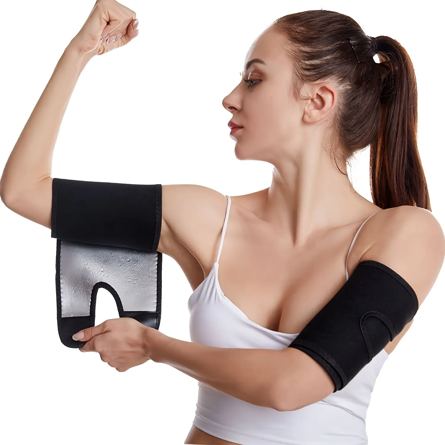 Women's Adjustable Velcro Compression Sleeves - Sauna Sweat Trimmer, Carbon Powder Arm Shaper, Arm Band Fitness Workout Accessories, Adjustable Velcro Sleeve