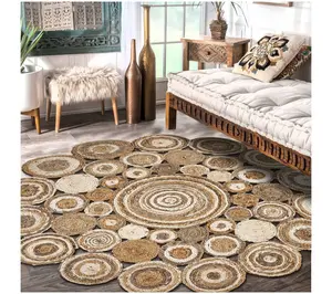 Ox Bay Dots Bohemian Hand-Braided Jute Indoor Rug, 4' Round