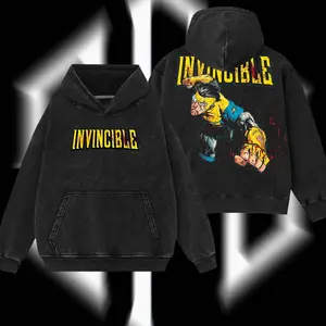 Superstyle Limited Edition Emperor Mark Grayson Invincible War Superhero Comics Edition Double Print Lightweight Acid Washed Tee Hoodie Sweater Graphic Design Top Cotton Streetwear Comic T-Shirt Clothes Menswear Womenswear RZ0