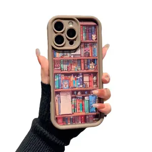 Cartoon bookshelf mobile TPU phone case for iPhone 16 15 14 Pro Max 13 12 11XR XS PlusShockproof Non Slip Military-GradeProtectiveSilicone Cover Mobile phone protecticecase