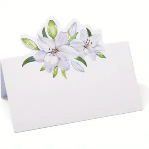 Floral Pattern Place Card, Flower Pattern Wedding Seating Name Card, Table Setting Folded Tent Card for Wedding Party